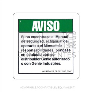 AUTOCOLLANT COMPATIBLE REF. GE 28176 024, ESPAGNOL