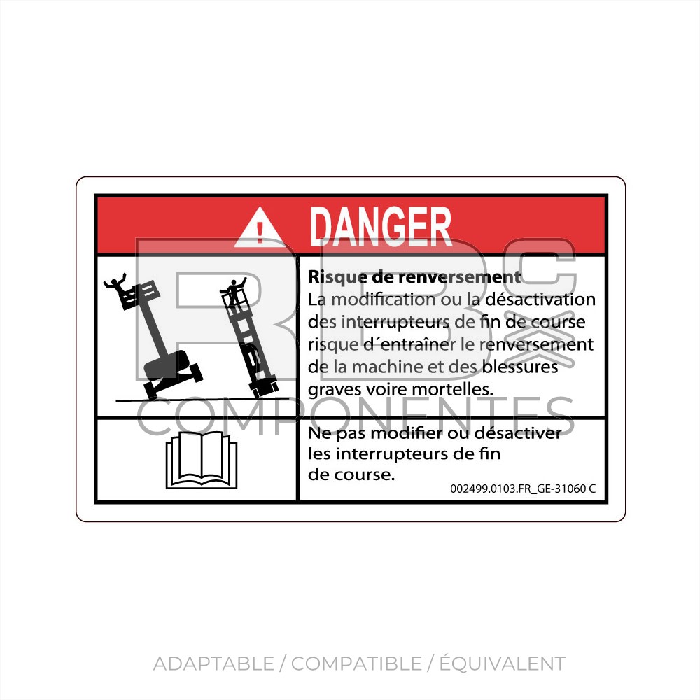 AUTOCOLLANT COMPATIBLE REF. GE 31060 (FRANCAIS)
