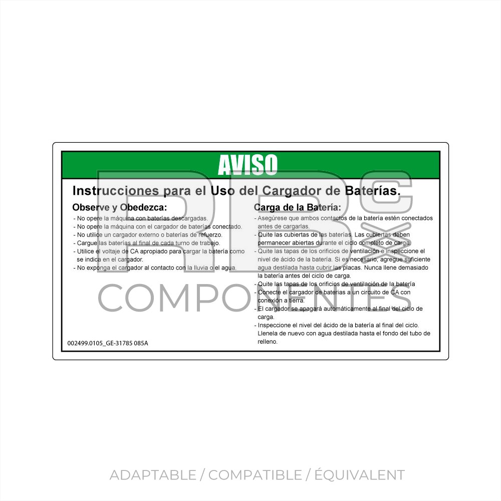 AUTOCOLLANT COMPATIBLE REF. GE 31785 (ESPAGNOL)