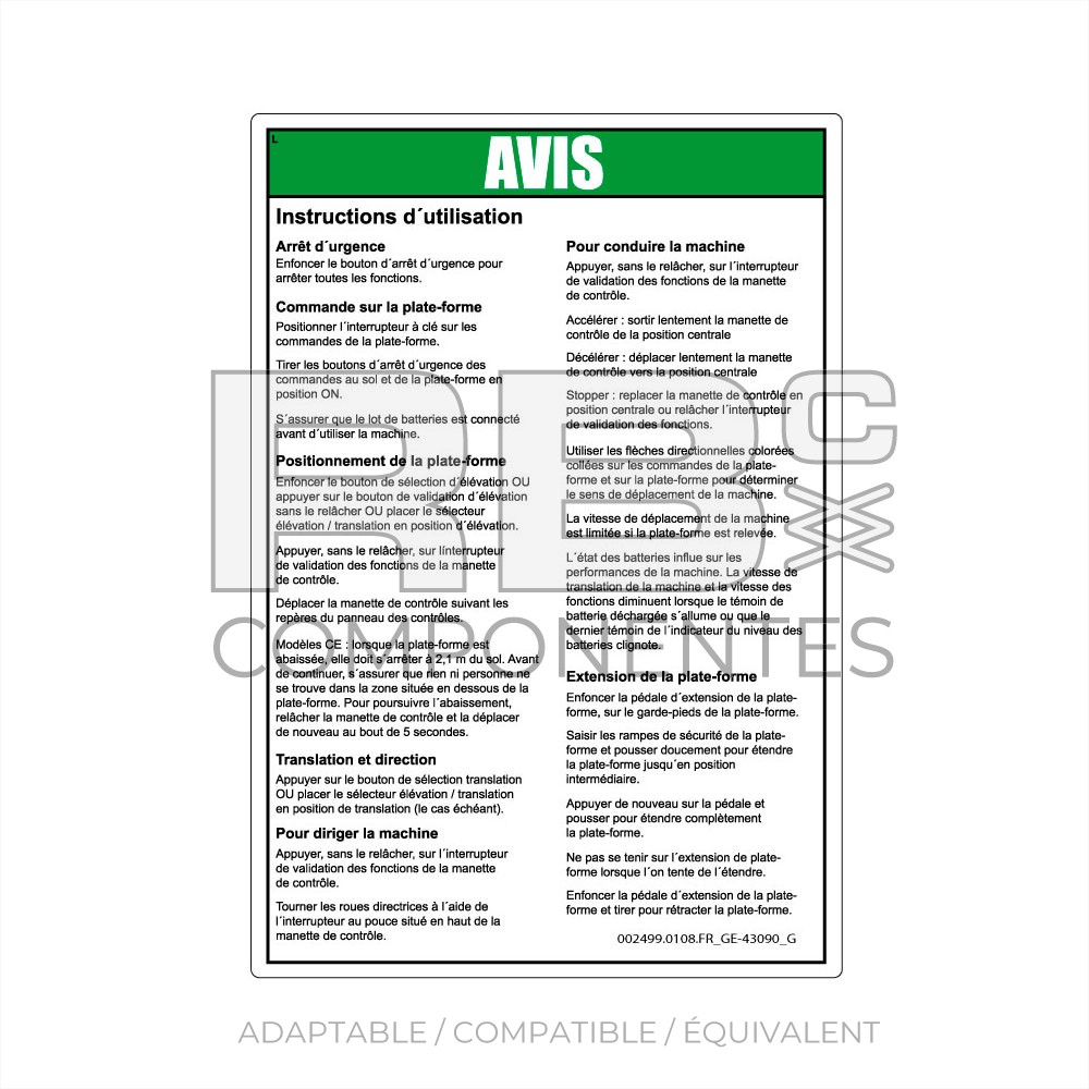 AUTOCOLLANT COMPATIBLE GE-43090FR G