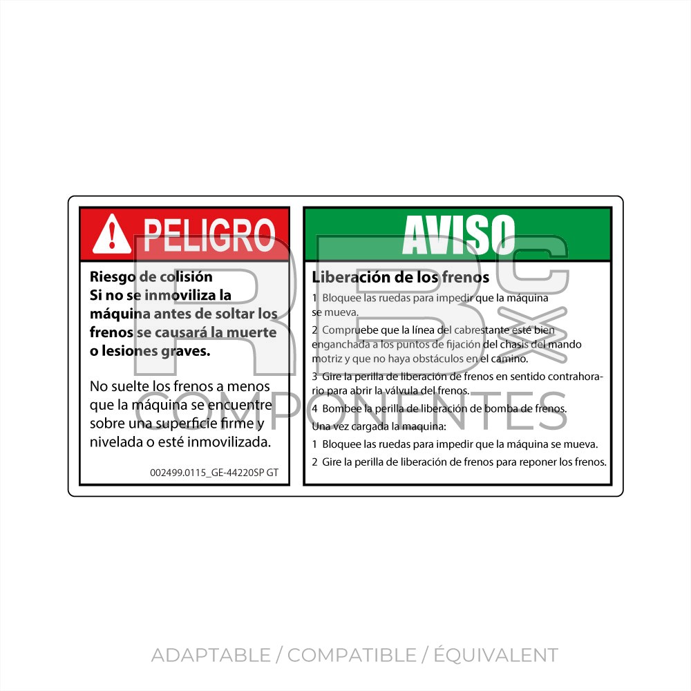 AUTOCOLLANT RISQUE COLLISION 165x90 MM (ESPAGNOL)