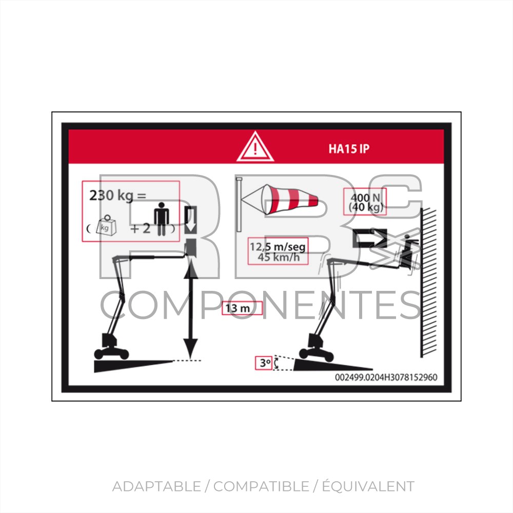 AUTOCOLLANT HAUTEUR PLANCHER+CHARGE POUR 15IP