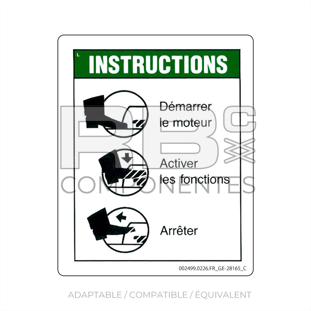 AUTOCOLLANT COMPATIBLE REF. GE 28165 C (FRANCAIS)