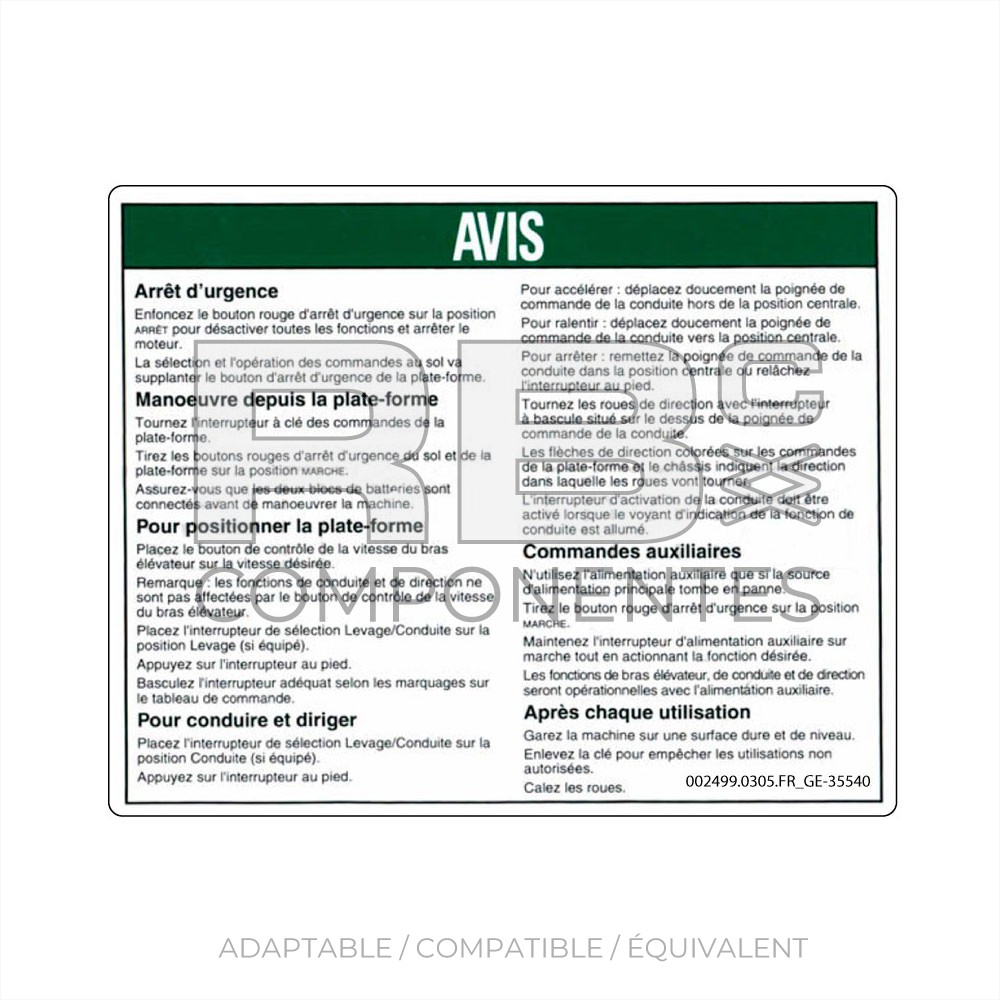 AUTOCOLLANT COMPATIBLE REF GE-35540FR