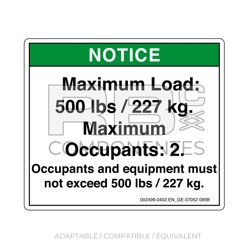 AUTOCOLLANT COMPATIBLE REF GE 37052SP (ANGLAIS)