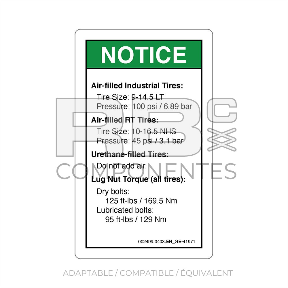 AUTOCOLLANT COMPATIBLE REF GE 41971SP (ANGLAIS)