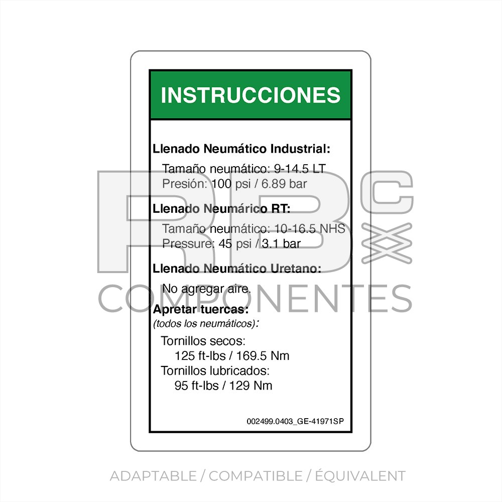 AUTOCOLLANT COMPATIBLE REF GE 41971SP (ESPAGNOL)