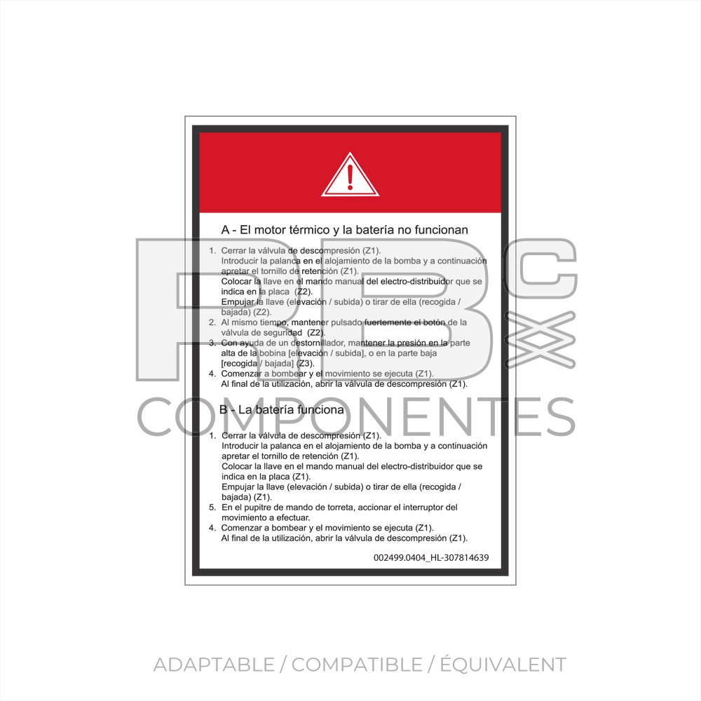 AUTOCOLLANT UTILISATION POMPE A MAIN (ESPAGNOL)