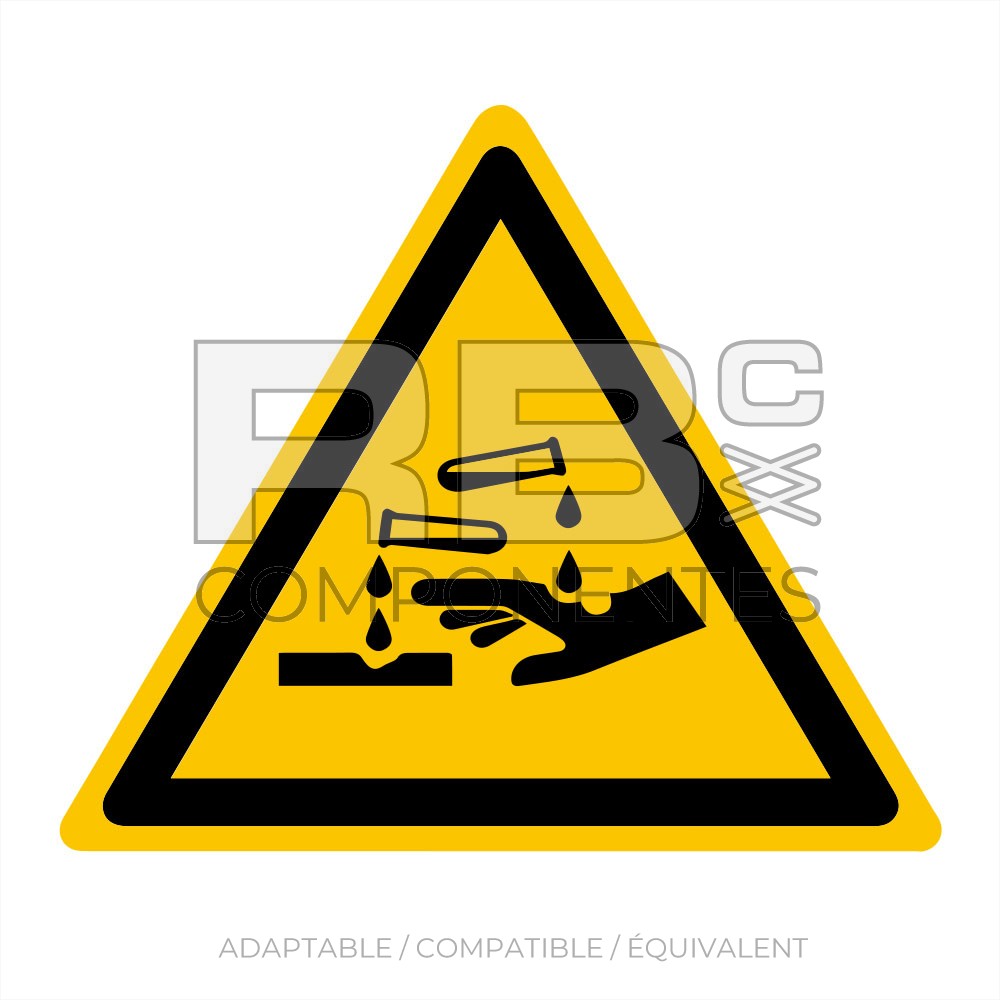 AUTOCOLLANT ISO7010 - RISQUE SUBSTANCES CORROSIVES