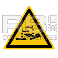 AUTOCOLLANT ISO7010 - RISQUE SUBSTANCES CORROSIVES