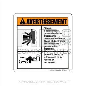 AUTOCOLLANT COMPATIBLE REF. GE 28177 (FRANCAIS)